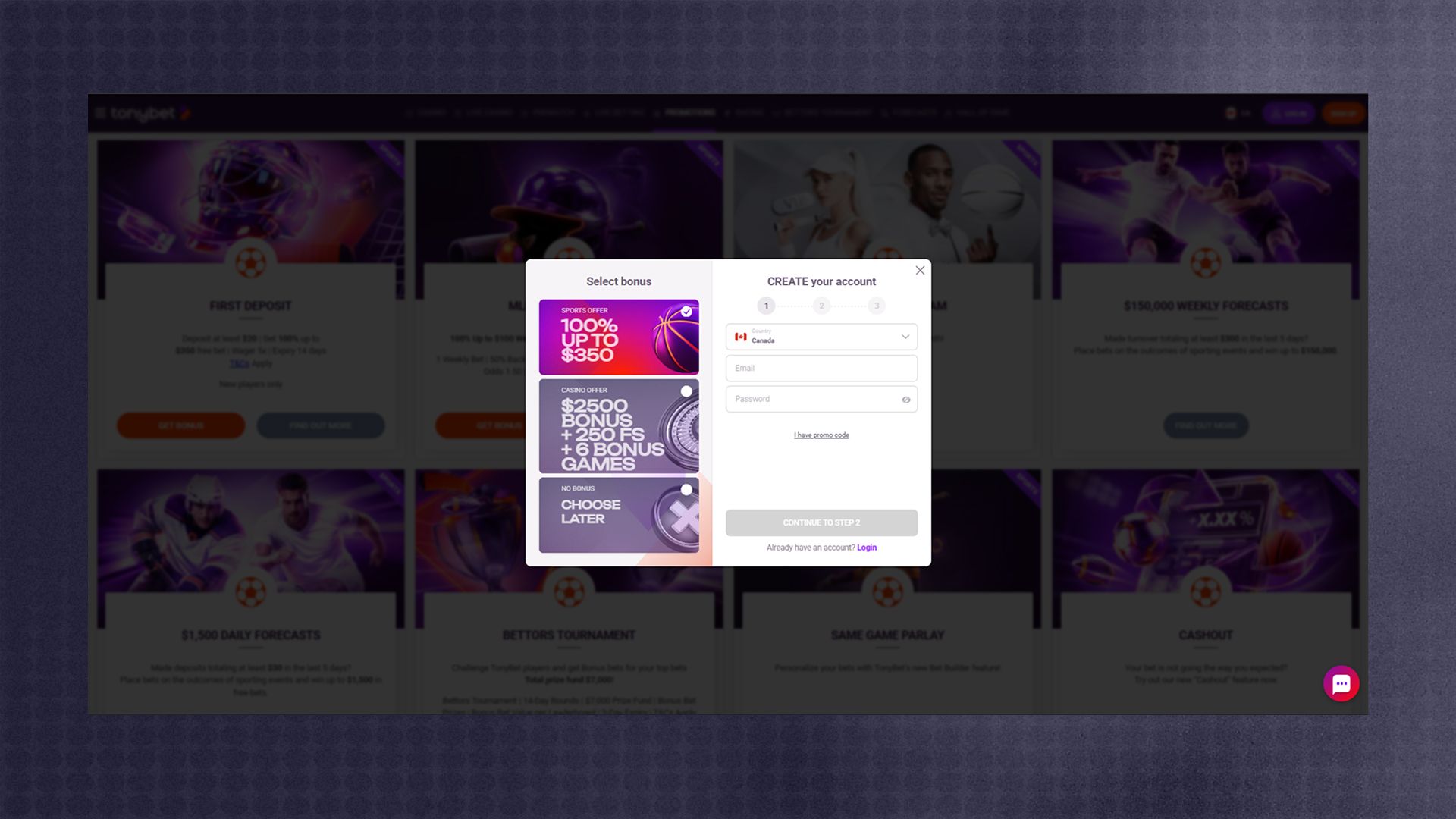 Tonybet login